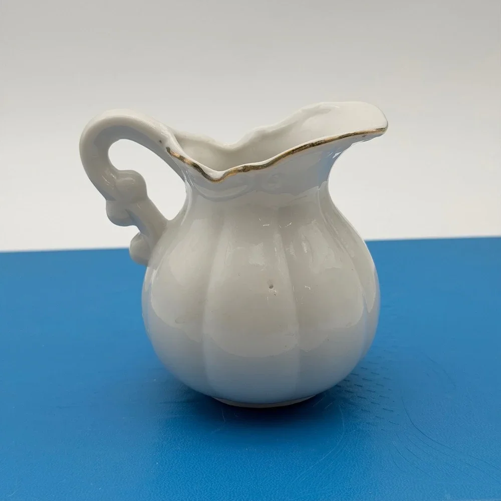 Vintage Floral Porcelain Mini Pitcher Creamer Gold Trim Pink Rose White